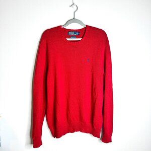 Polo Ralph Lauren Men's Red Logo Crew Neck Sweater Pima Cotton Festive Chunky XL